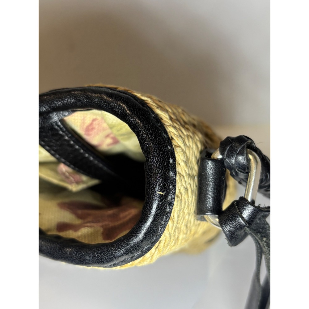 Brighton Woven Straw Shoulder Bag Black Croc Leather Trim Heart Charms Floral - Picture 13 of 16